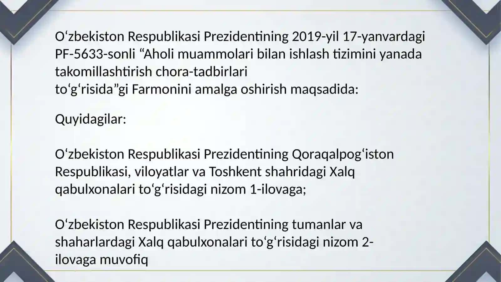 Xalqqabulxonalari O'zbekiston Respublikasi Prezidentining to'g'risida 4