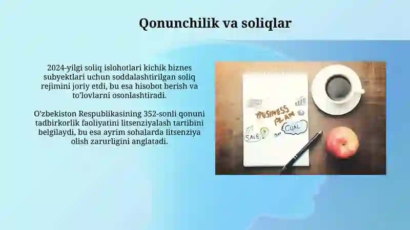 Kichik biznes va xususiy tadbirkorlikni rejalashtirish 4
