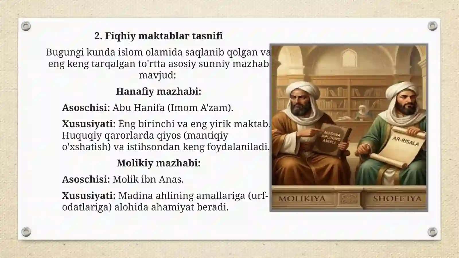 Ilk islomiy fiqhiy maktablarning shakllanishi tarixi va tasnifi 4