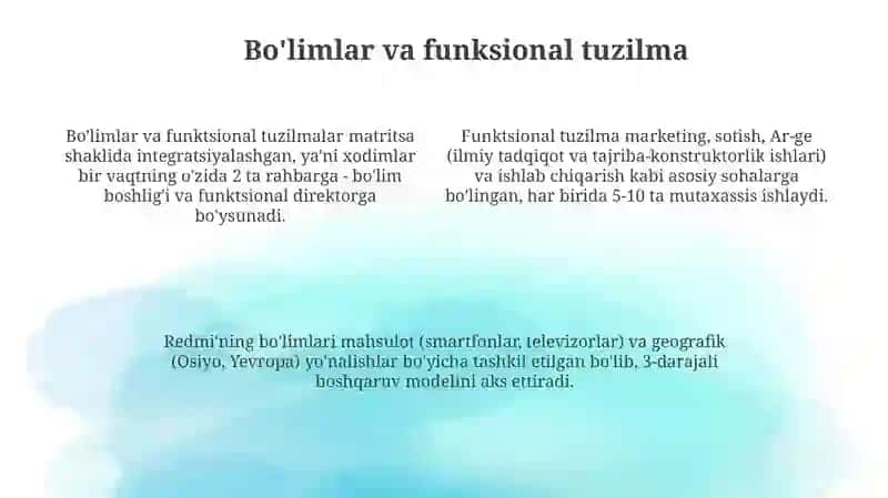 Redmi kompaniyasining boshqaruv strukturasi 4
