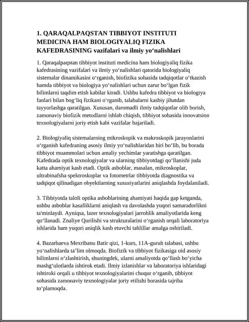 QARAQALPAQSTAN TIBBIYOT INSTITUTI MEDICINA HAM BIOLOGIYALIQ FIZIKA KAFEDRASI 4