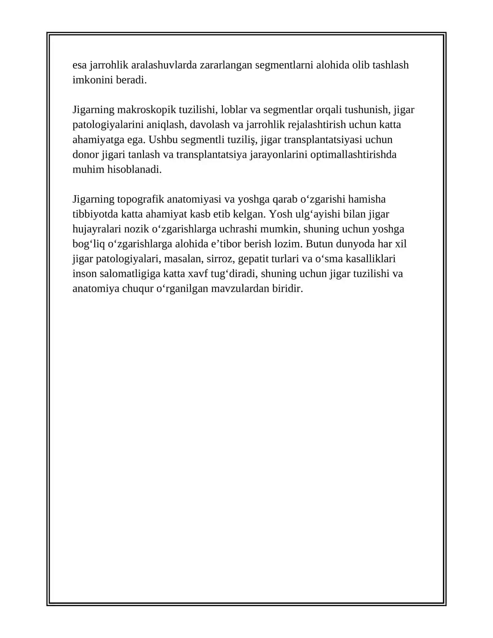 JIGAR, ME’DA OSTI BEZI: TUZILISHI, TOPOGRAFIYASI, YOSHGA QARAB O‘ZGARISHI 4