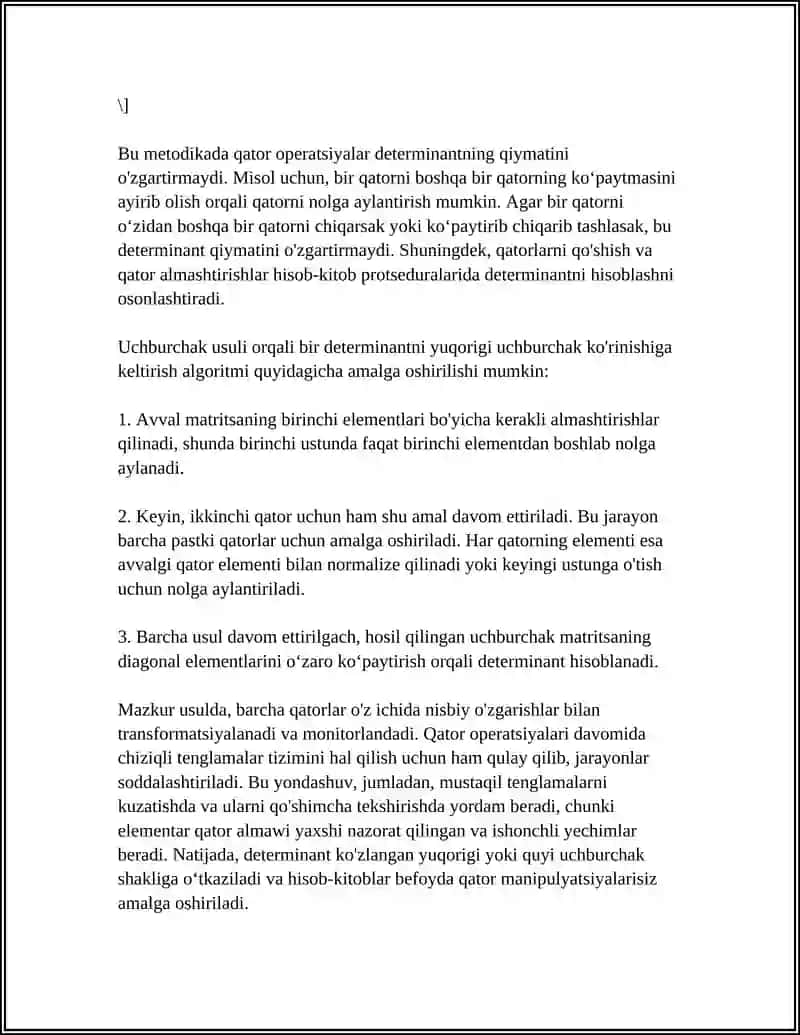 N-TARTIBLI DETERMINANTLARNI HISOBLASHNING UCHBURCHAK USULI 4