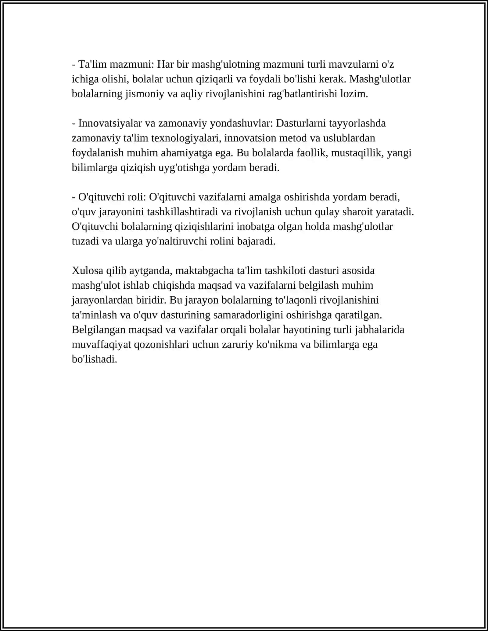 MAKTABGACHA TA'LIM TASHKILOTI DASTURI ASOSIDA MASHG'ULOT ISHLANMASINI TAYYORLASH (KATTA GURUH) 4