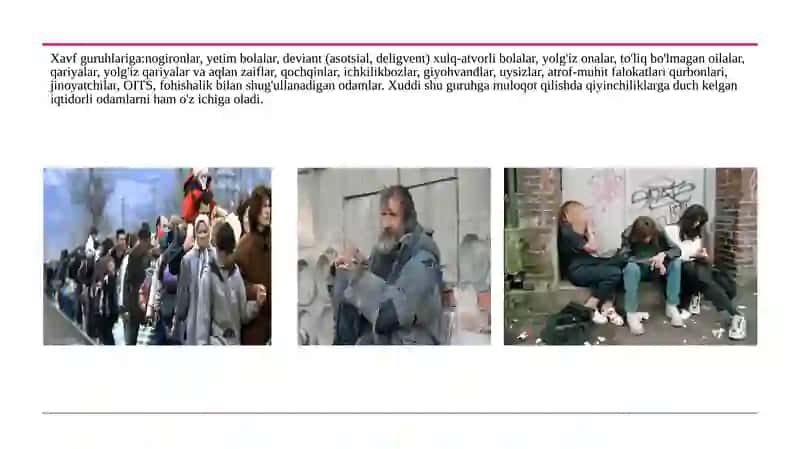 Yuqori xavf ostida bo’lgan odamlar va guruhlar bilan ijtimoiy ish olib borish 4