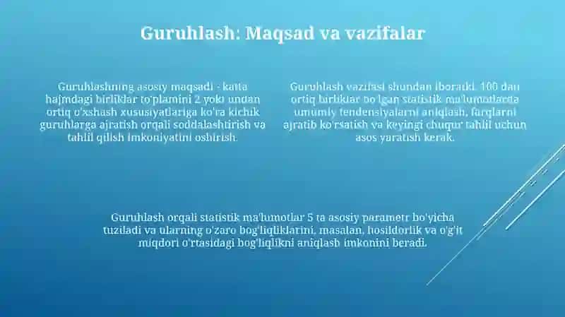 Statistik jamlash va guruhlash 4