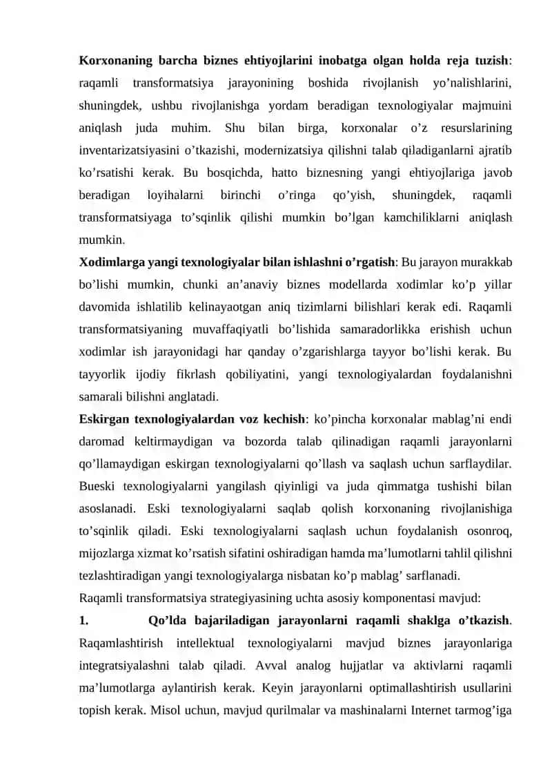 Raqamli transformatsiyalarni yo’nalishlari 4