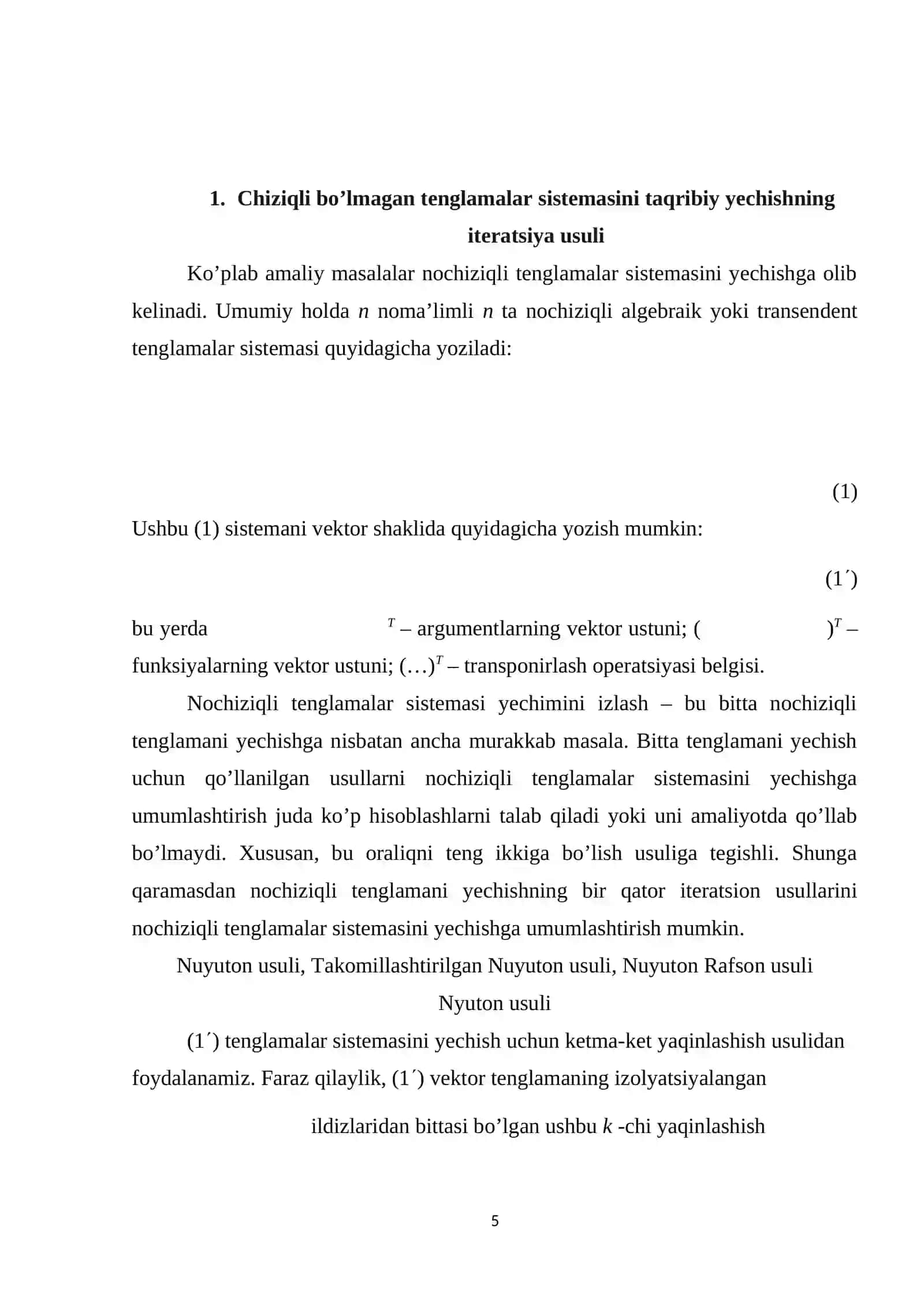Chiziqli bo’lmagan tenglamalar sistemasini taqribiy yechishning iteratsiya usuli 4