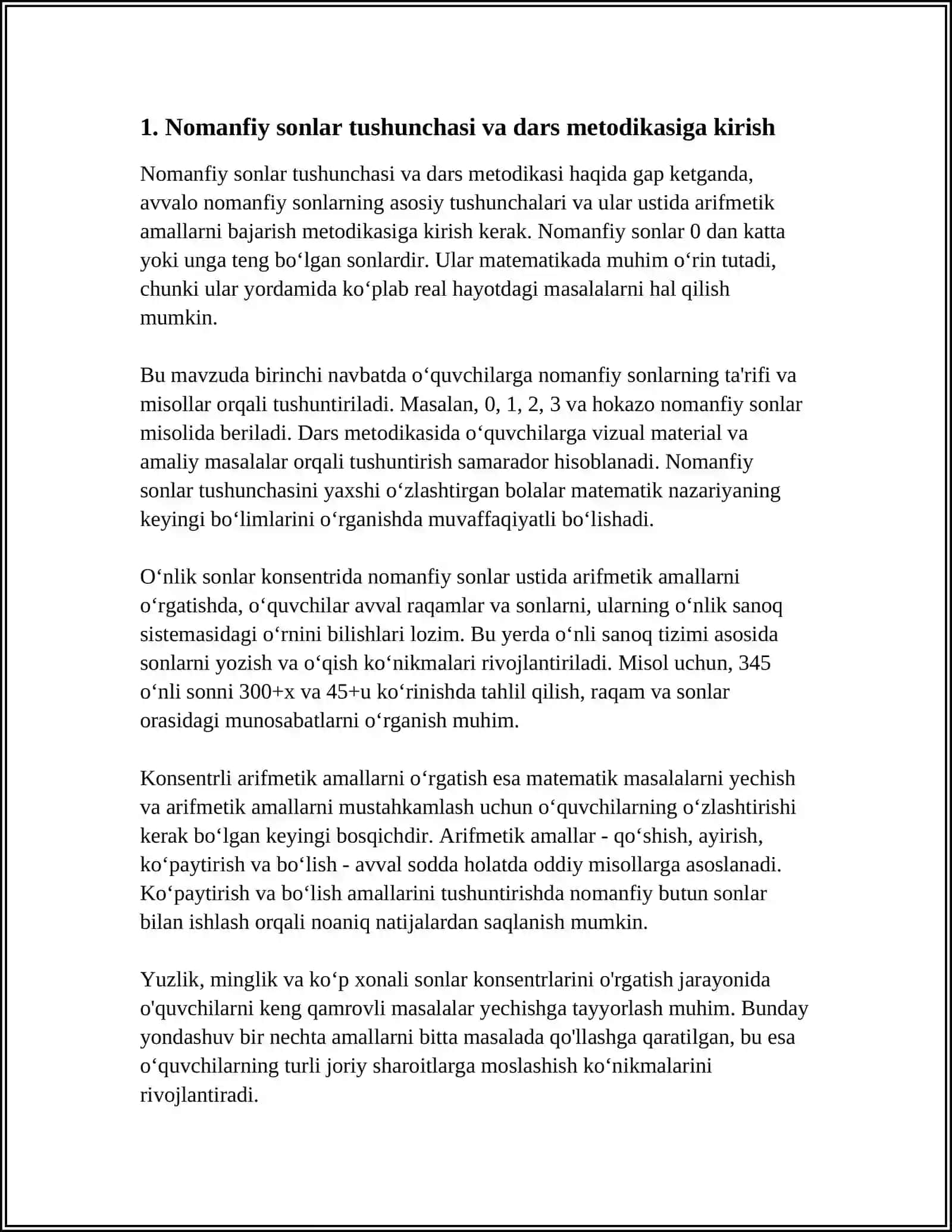 NOMANFIY SONLAR USTIDA ARIFMETIK AMALLARNI OʻRGATISH METODIKASI 4