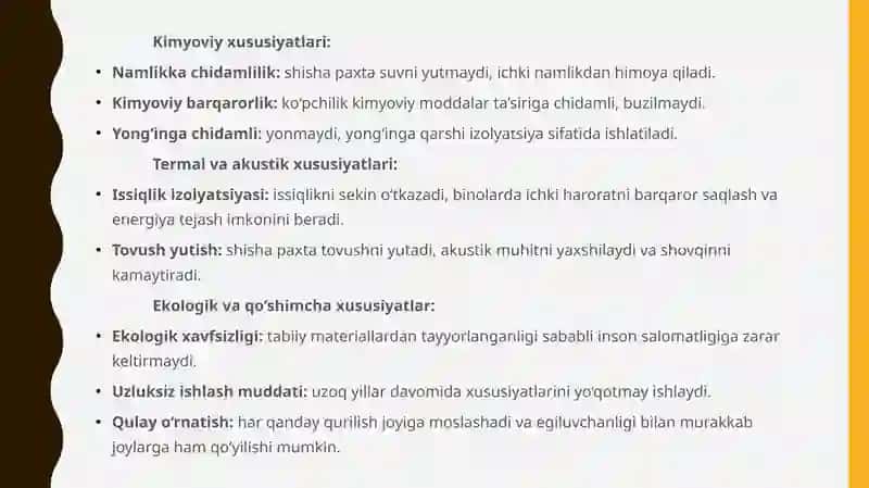 Shisha paxta asosidagi issiqlik izolyatsiya materiallari 4