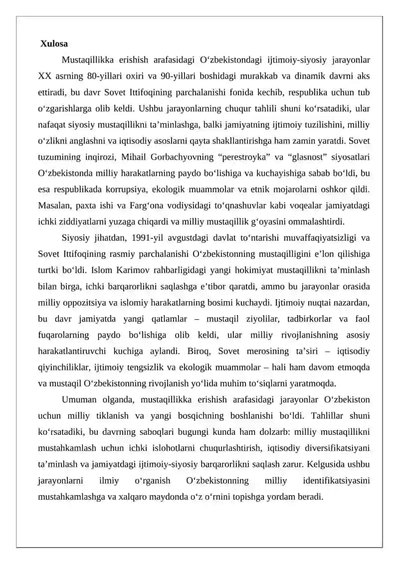 Mustaqillikka erishish arafasida O‘zbekistondagi ijtimoiy-siyosiy jarayonlar 4