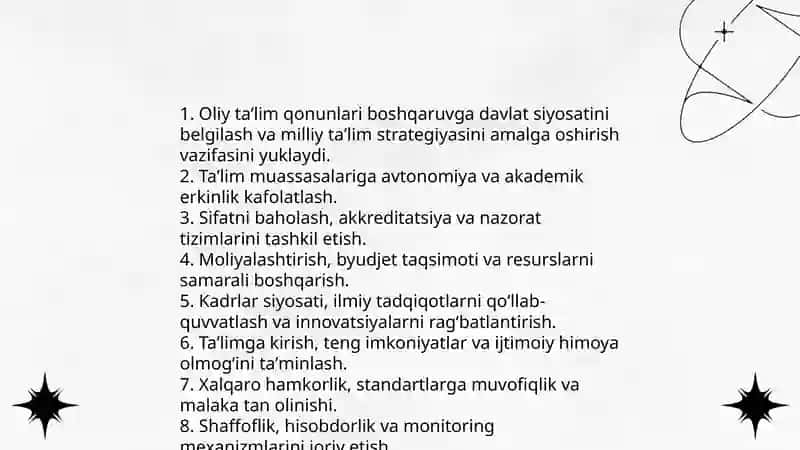 Oliy taʼlim sohasida qabul qilingan qonunlar va ularda belgilangan vazifalar 4