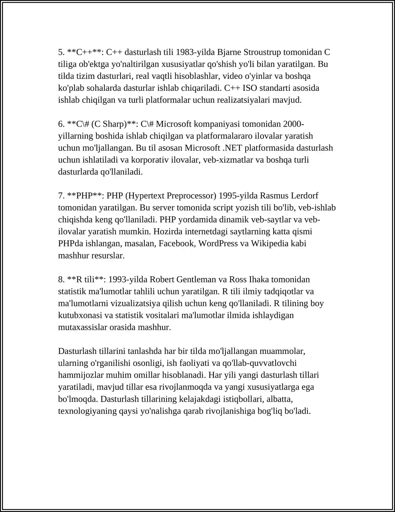DASTURLASHGA OID 100 TA TERMIN 4