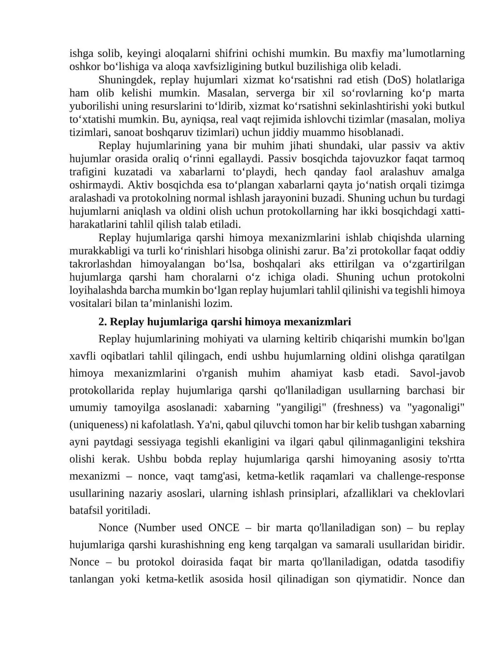 Savol javob protokollarida replay hujumlarini bartaraf etish usullari 4