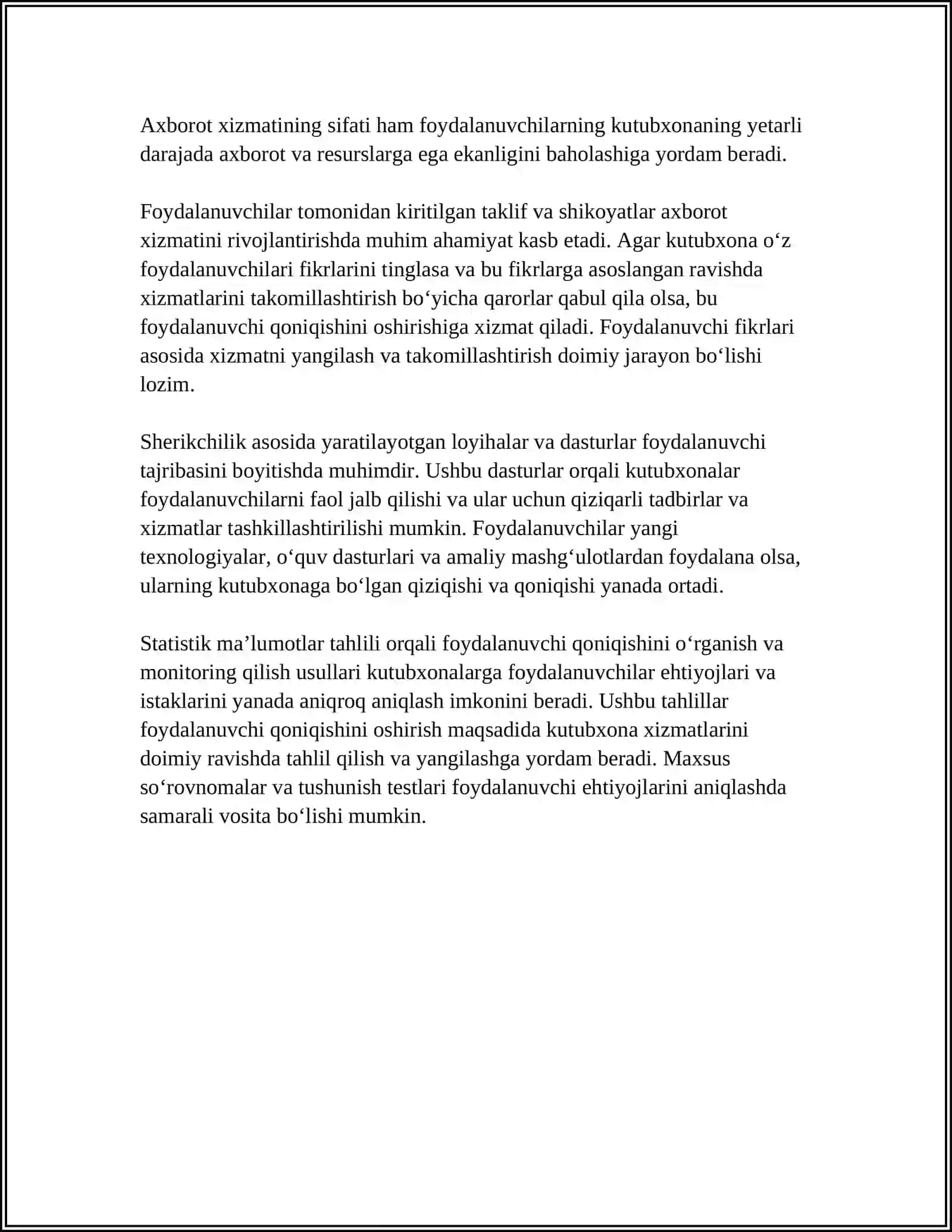 KUTUBXONA AXBOROT XIZMATINI BAHOLASH MEZONLARI 4