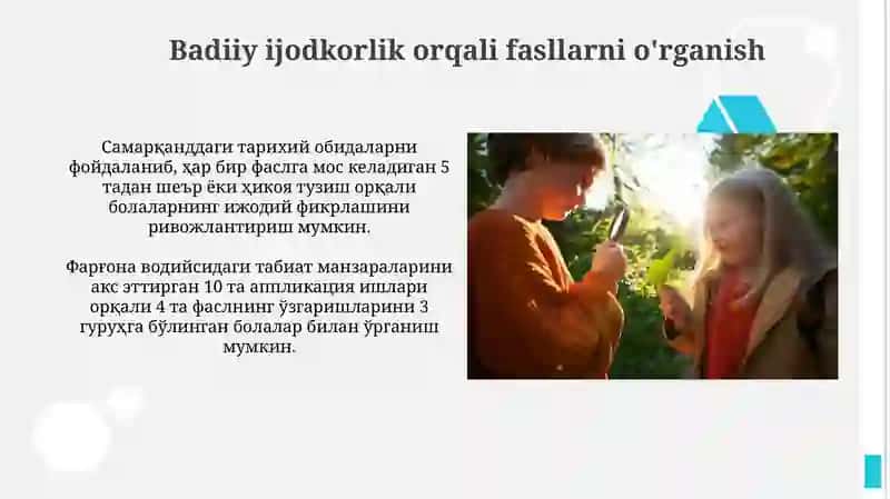 4-5 yoshli bolalarni yil fasllari bilan tanishtirishda yangi metodikusullardanfoydalanish 4