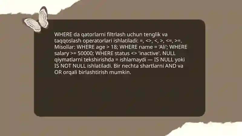 WHERE so‘zi: asosiy tushunchalar va sintaksis 4