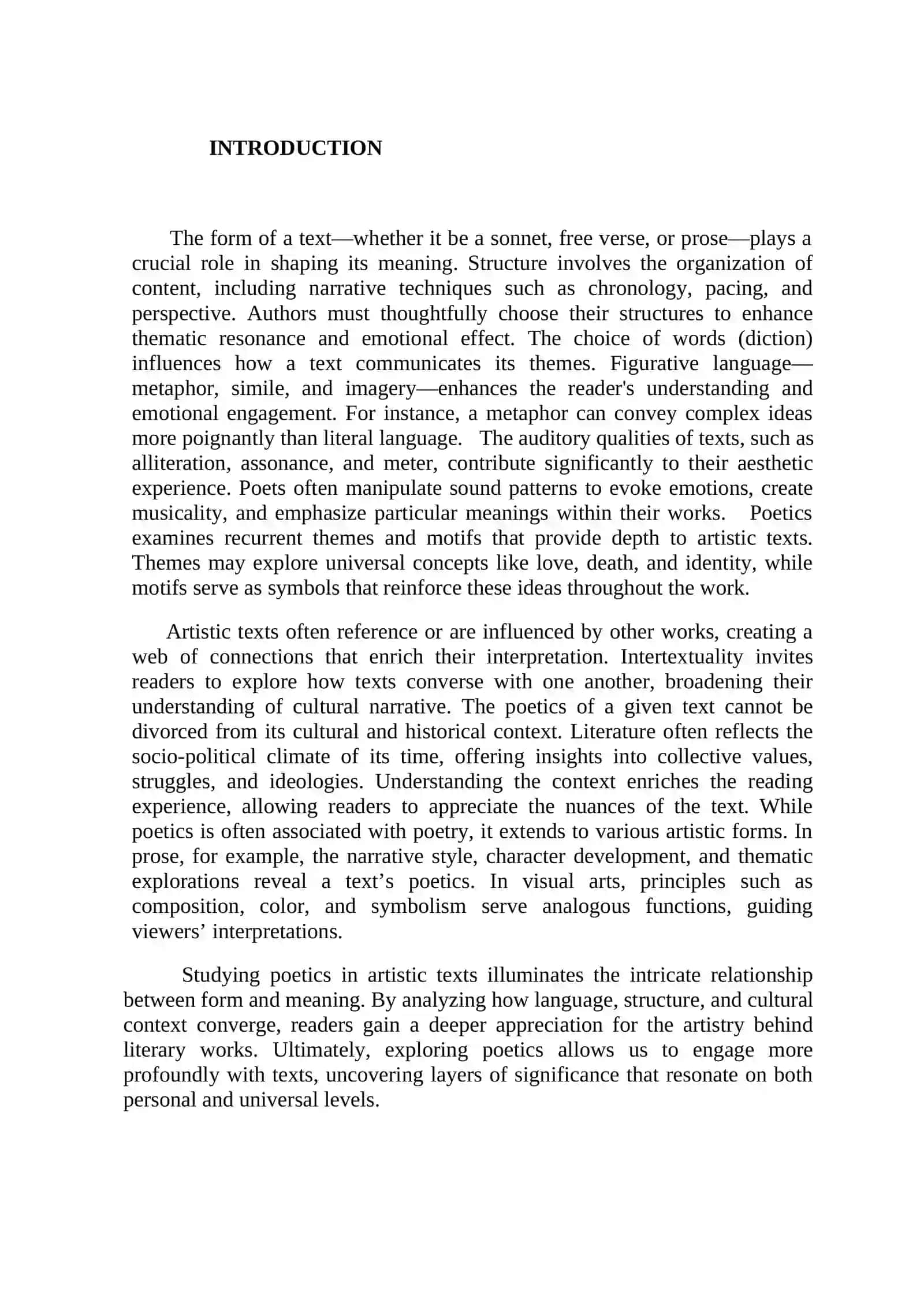 COURSE WORK: POETICS IN ARTISTIC TEXTS 4