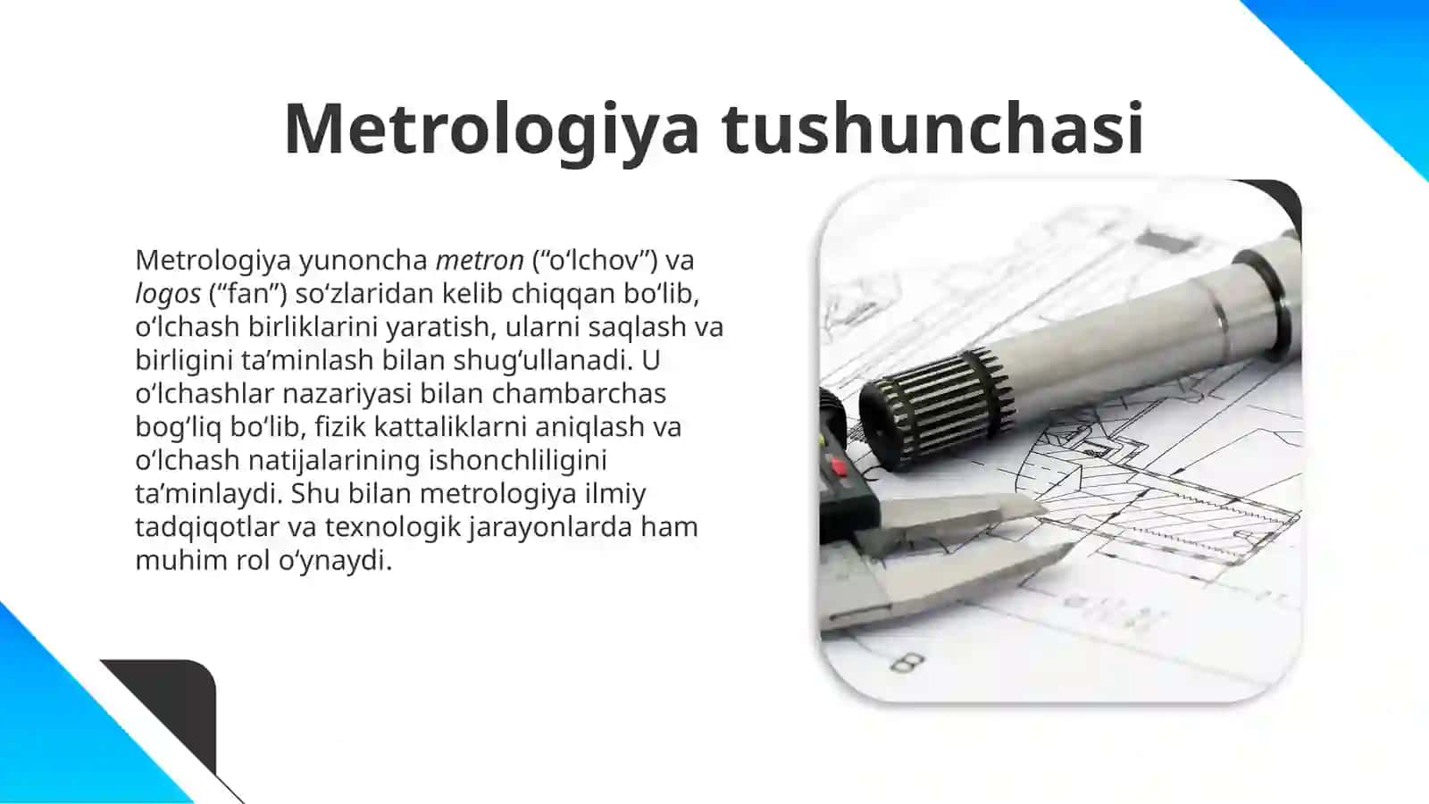 O‘lchashlarnazariyasielementlari.Metrologiyaningnazariyasoslari.Asosiytushunchalarvata’riflar,fizikkattalik,o‘lchash,o‘lchashxatoligi,fizikkattalikningo‘lchangan,haqiqiyvachinakamqiymati.O‘lchashlarningishonchliligivabirligi,ularningturlaribo‘yichatasnifi 4