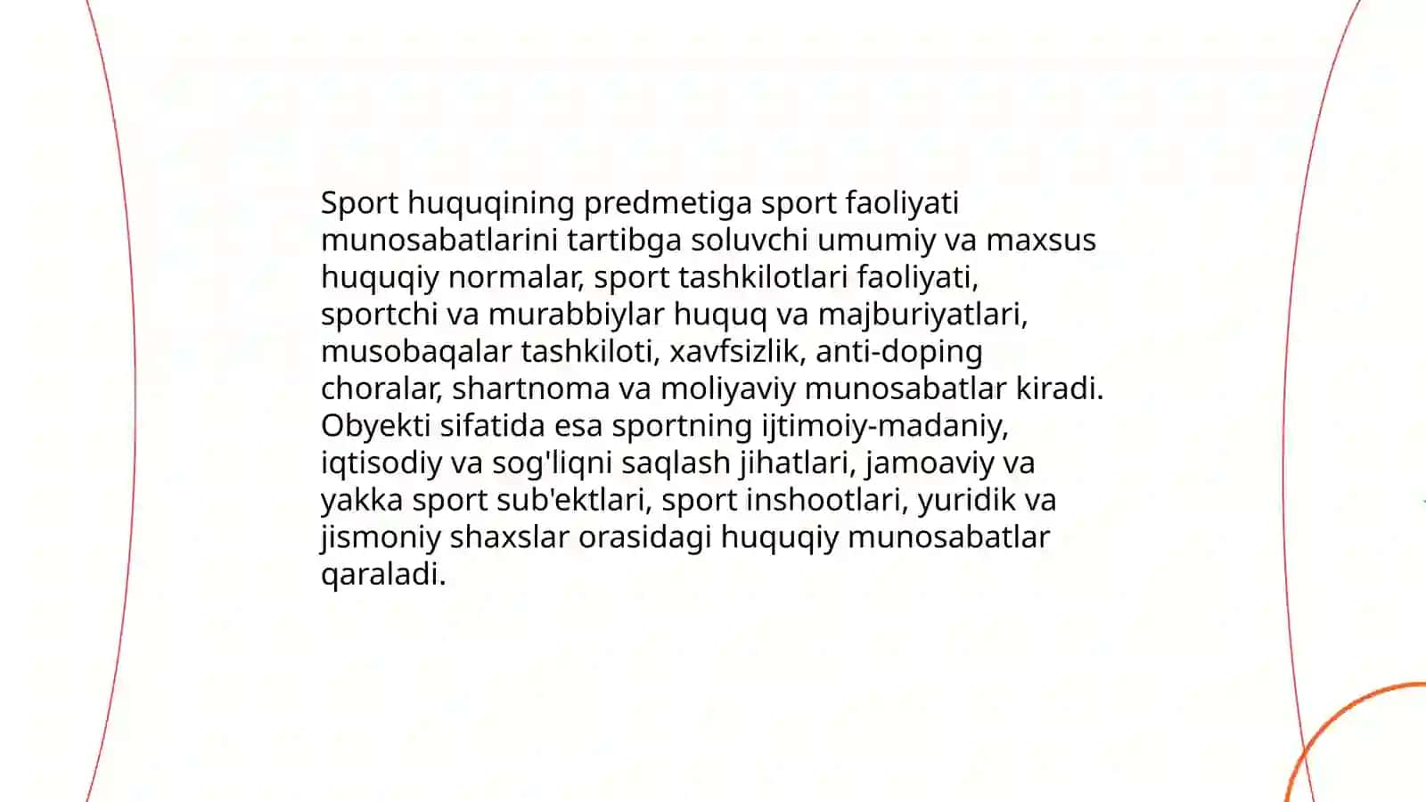 Sport huquqi tushunchasi, shakllanishi, manbalari va tizimi 4