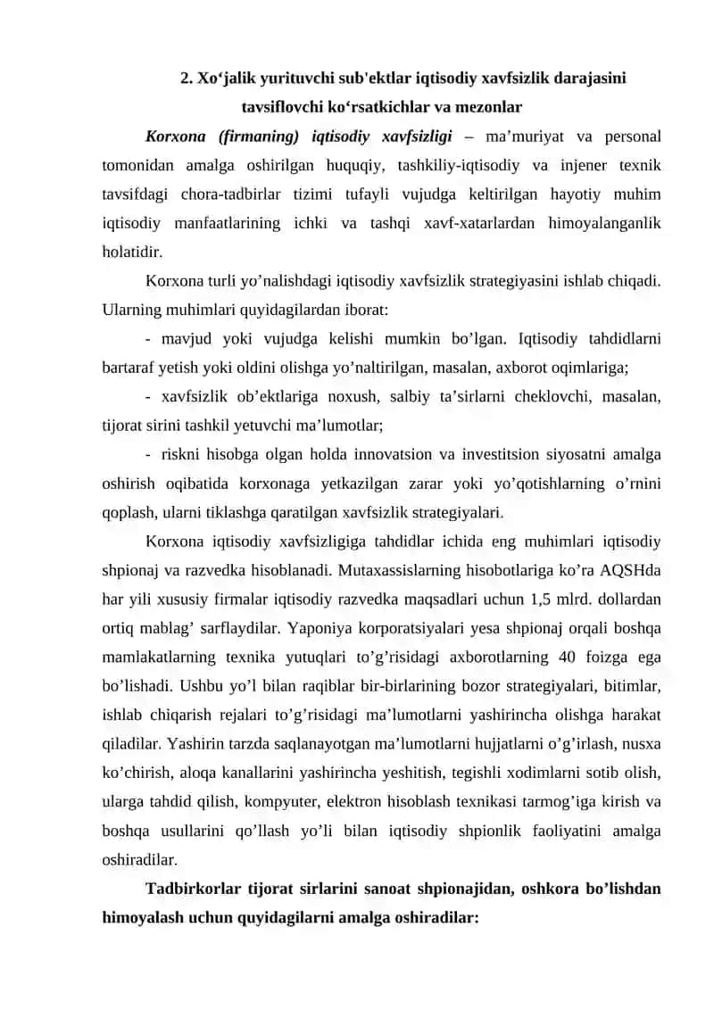 XO‘JALIK YURITUVCHI SUB'EKTLAR IQTISODIY XAVFSIZLIGI 4
