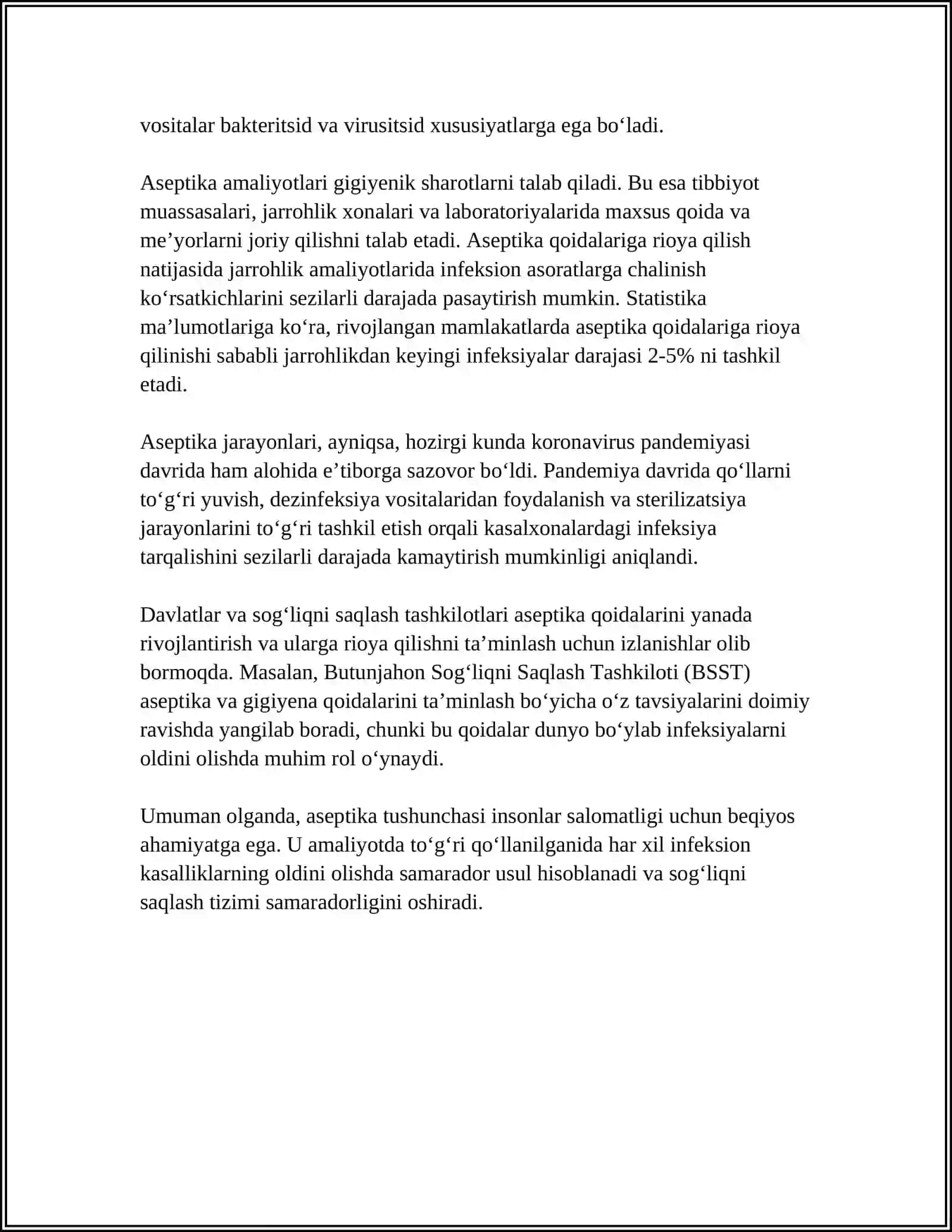 ASSEPTIKA VA ANTISEPTIKA TUSHUNCHASI. OPERASION MAYDON ASEPTIKASI TUSHUNCHASI. STILIZATSIYA VA DEZINFEKSIYA. ASBOBLARNI STRELLASH BOSQICHLARI 4
