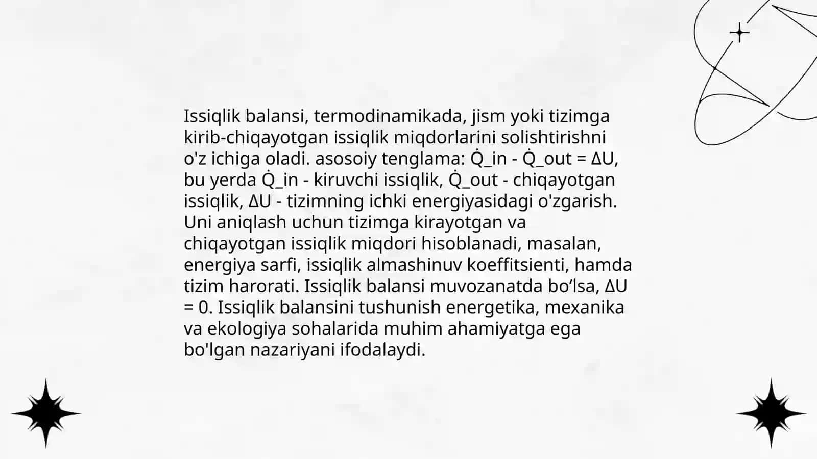 Termodinamika qonunlari issiqlik balansi issiqlik almashinuv turlari 4