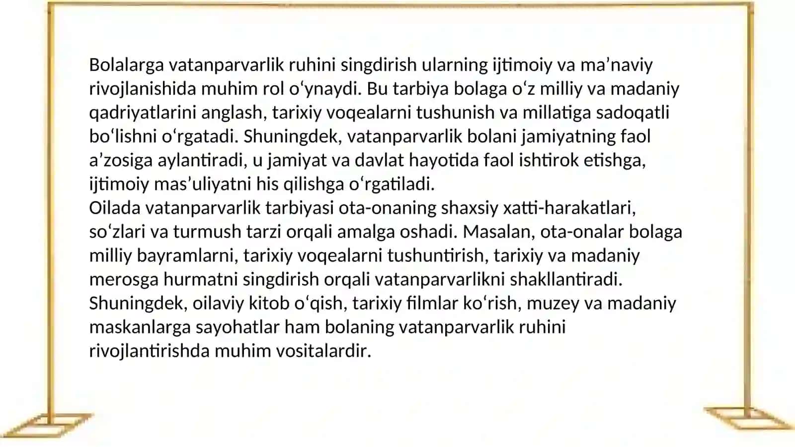 Oilada bolalarni vatanparvarlik ruhida tarbiyalashning shakl, metod va vositalari 4