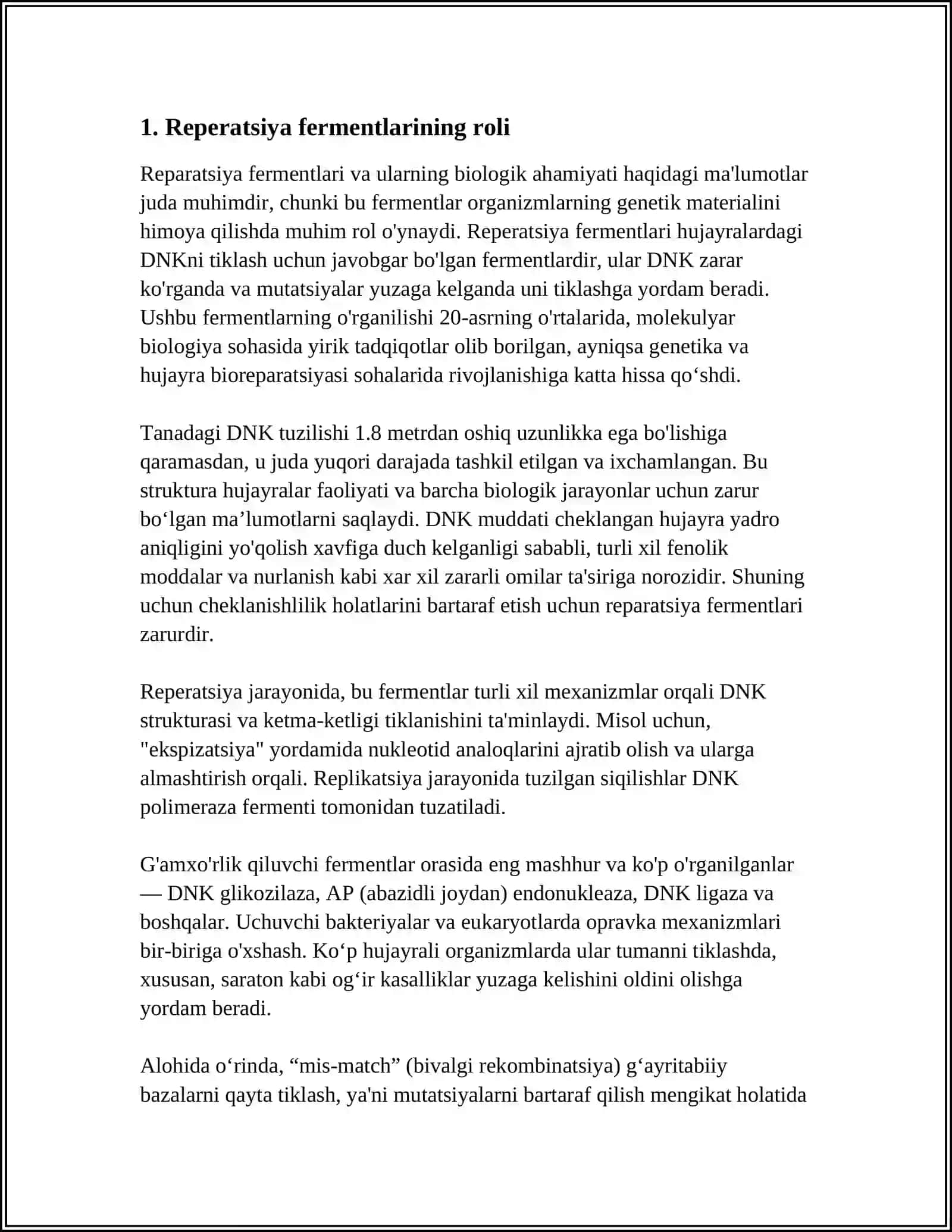 REPERATSIYA FERMENTLARI FAOLIYATINING XILMA-XILLIGI.NOALLEL GENLARNING O’ZARO TA’SIRI.PLEYATROPIYA 4