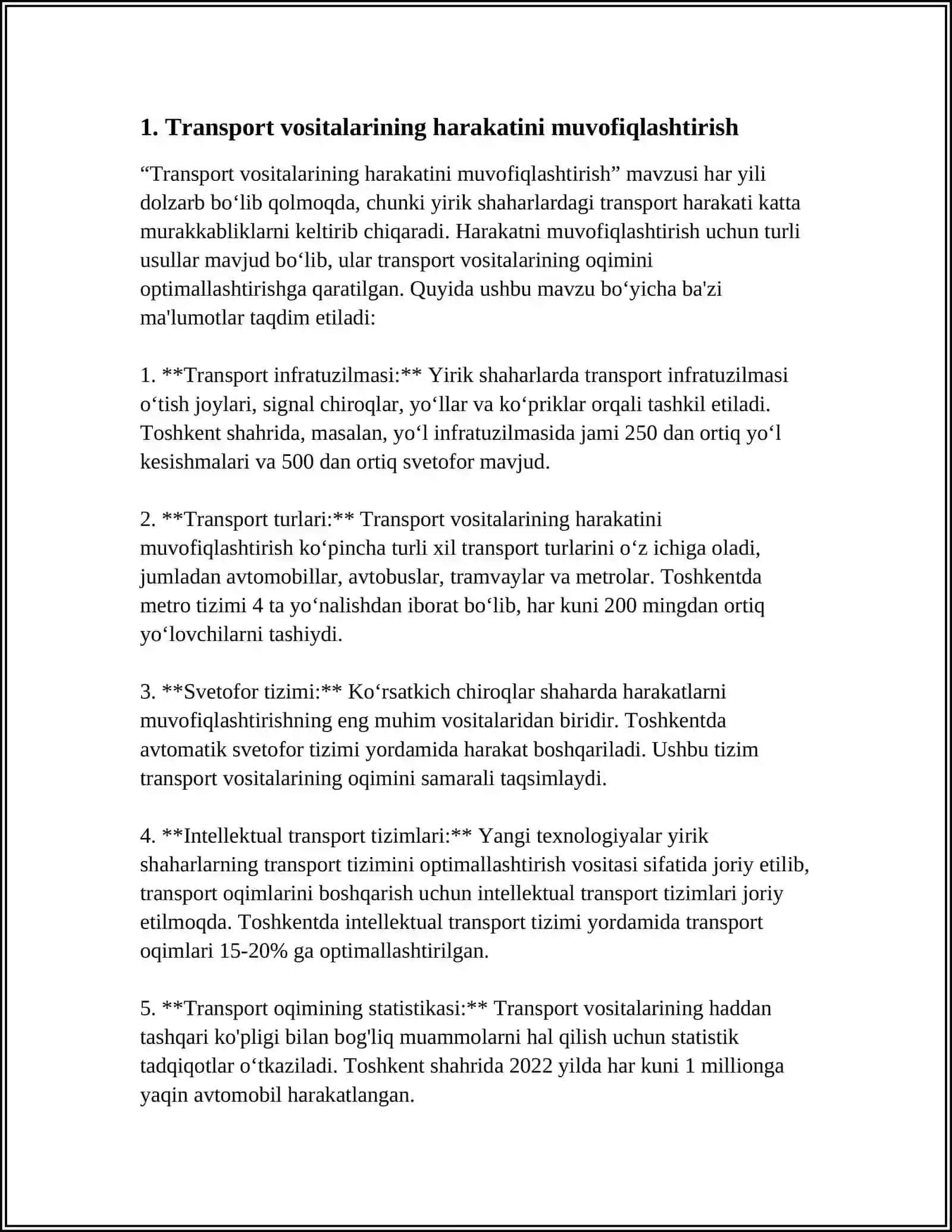 Transport vositalarining harakatini muvofiqlashtirish 4