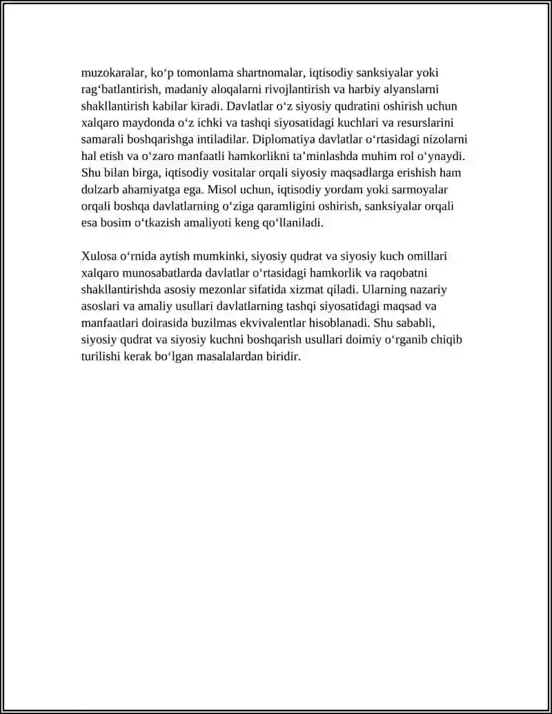 XALQARO MUNOSABATLARDA SIYOSIY KUCH VA SIYOSIY QUDRAT OMILLARNI BOSHQARISH USULLARI 4