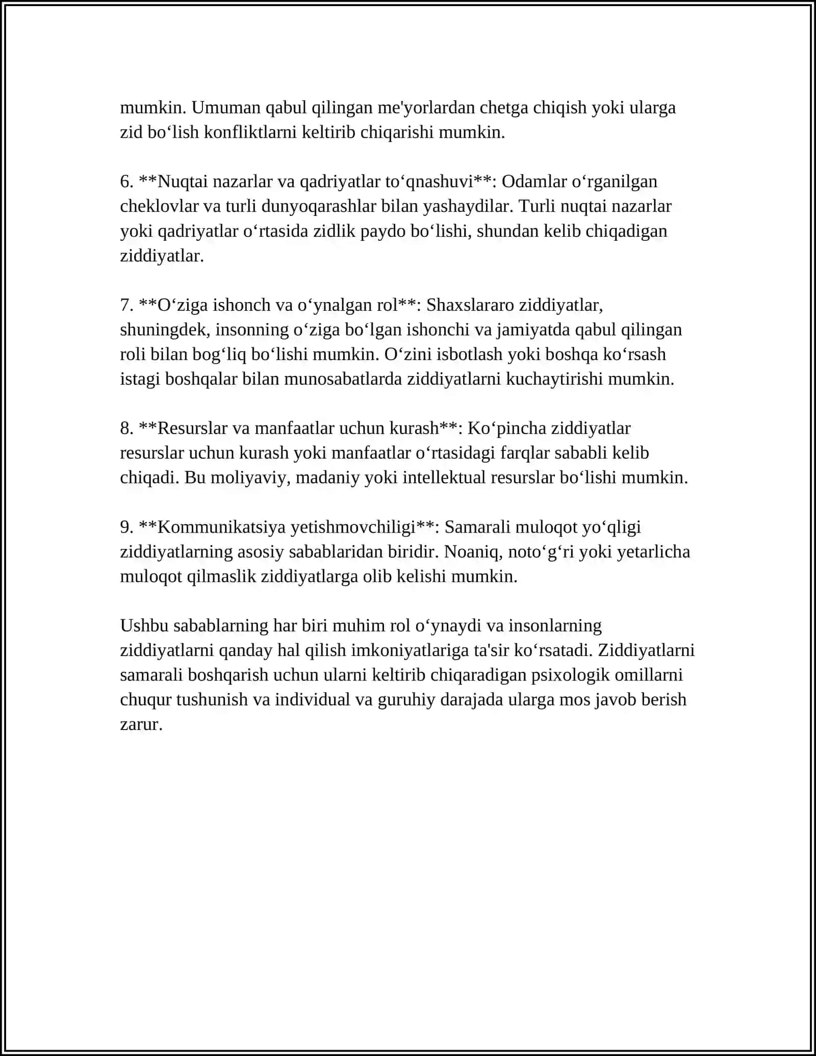 BIR SATHLI CHORRAHADA ZIDDIYATNI VUJUDGA KELISH SABABLARINI O‘RGANISH 4