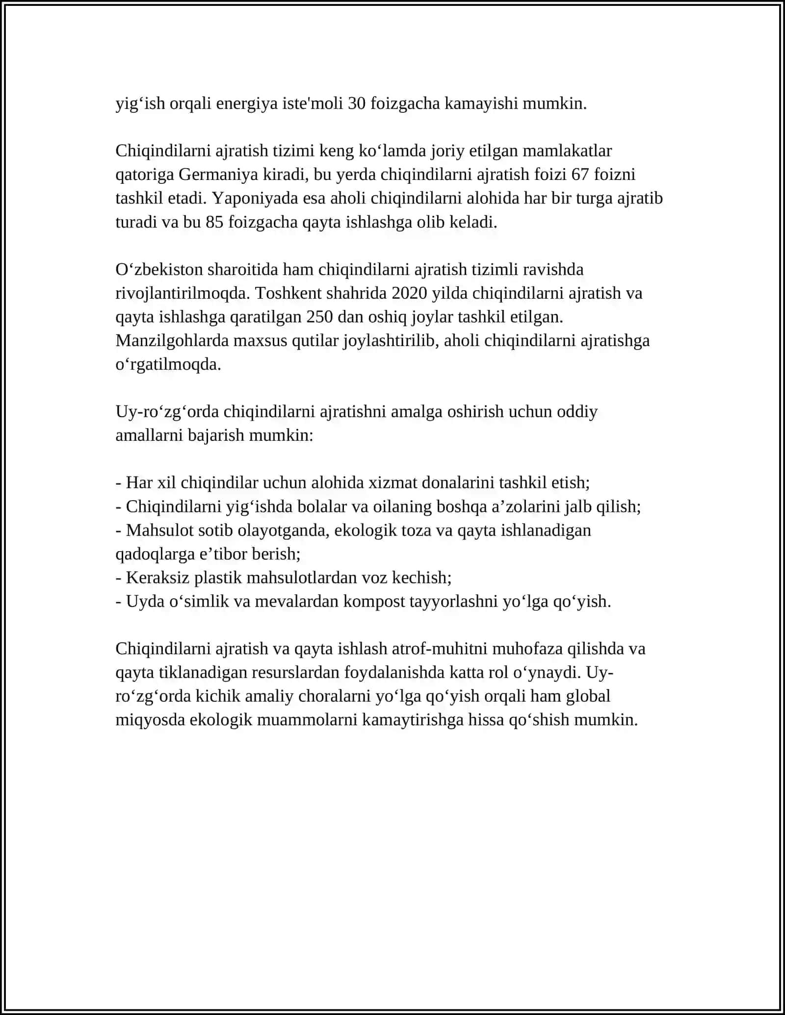 CHIQINDILARNI QAYTA ISHLASH VA NOL CHIQINDI 4