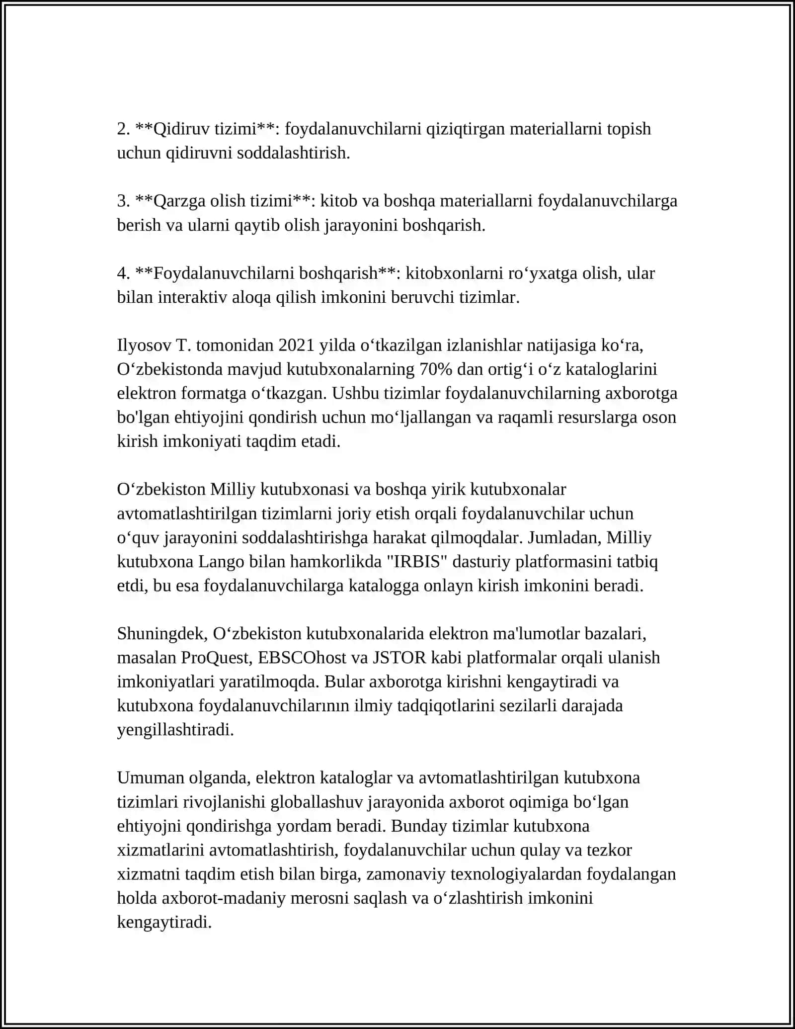 Elektron kataloglar va avtomatlashtirilgan kutubxona tizimlarini rivojlantirish 4