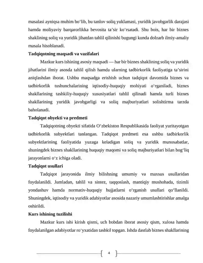 Har bir biznes shaklining soliq va yuridik jihatdan tahlili 4