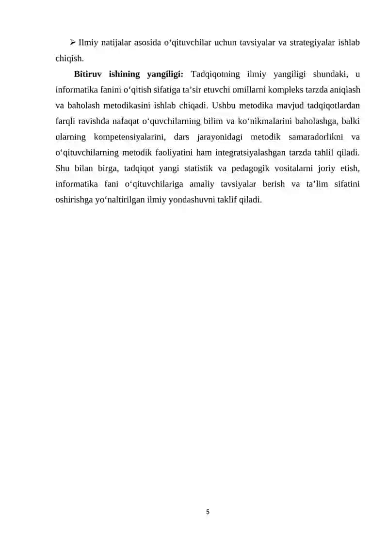 INFORMATIKA FANINI O‘QITISH SIFATIGA TAʻSIR ETUVCHI OMILLARNI ANIQLASH METODIKASI 4