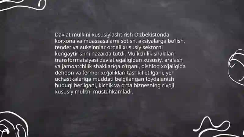 Iqtisodiy islohotlar, xususiy mulkchilikning shakllanishi 4