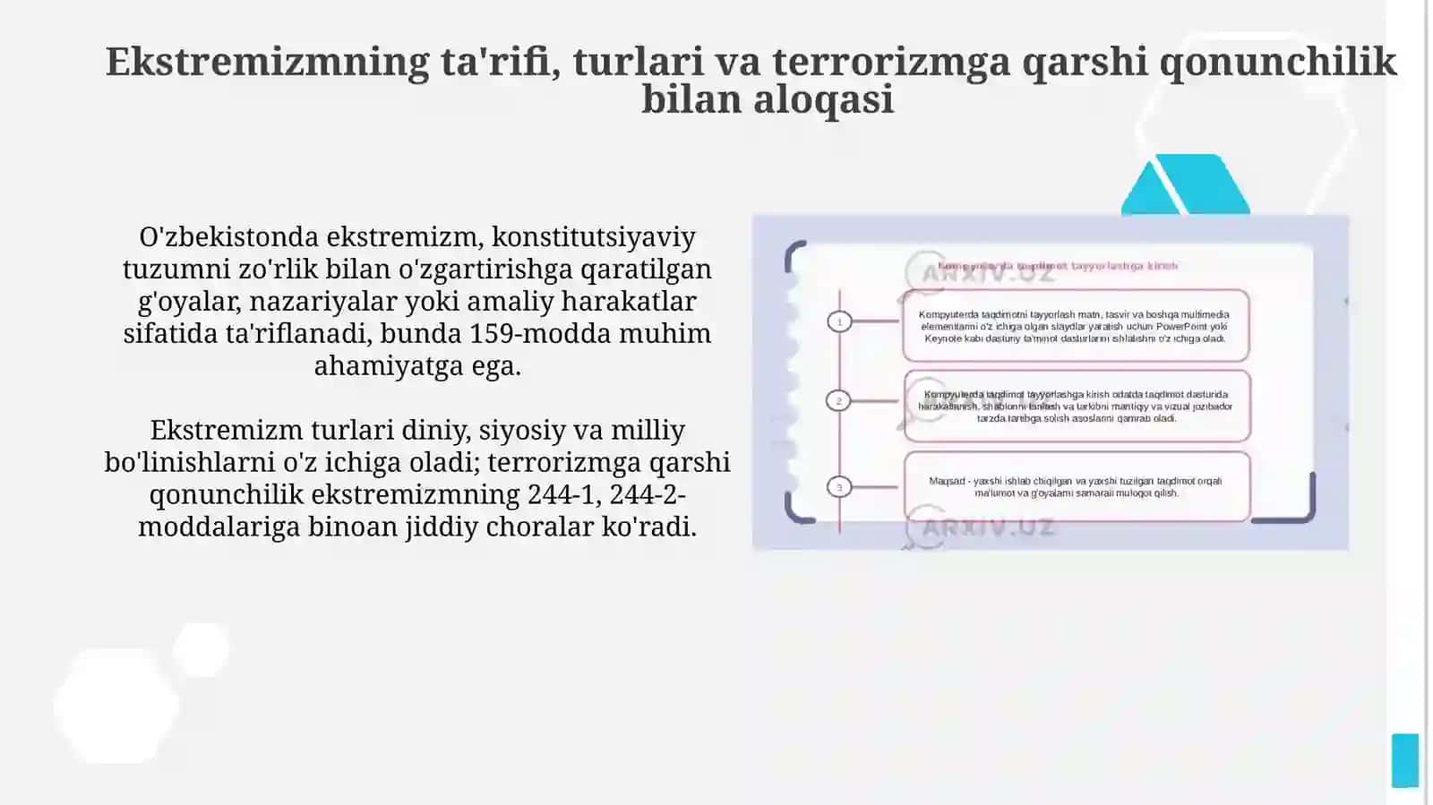 Oʻzbekiston Respublikasida diniy ekstrimizmga qarshi koʻrashishning huquqiyasoslari 4