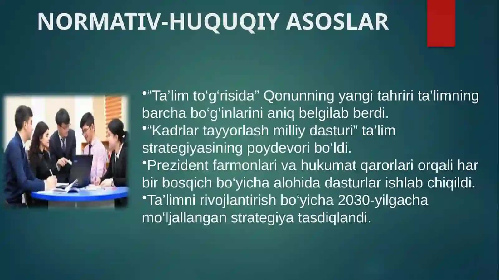 O’ZBEKISTON RESPUBLIKASIDA TA’LIM SOHASIDA AMALGA OSHIRRILGAN ISLOHOTLAR 4