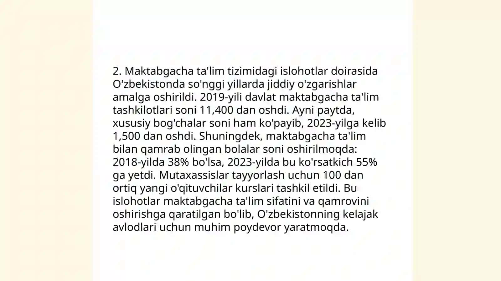 O'zbekistonda ommaviy maktabgacha ta'lim tashkilotlarining rivojlanishi va unda bolalarning ijtimoiylashuv tarixi 4