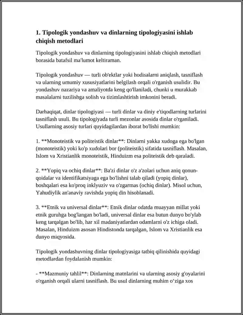 DINLARNI TADQIQ ETISH METODOLOGIYASI:TIPOLOGIK, QIYOSIY, TARKIBIY-FUNKSIONAL, GENETIK TAHLIL. QIYOSIY DINSHUNOSLIKLIKNING METODLARI 4