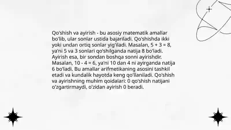 Matematika fanidan 2-sinfda o'tilganlarni takrorlash 4