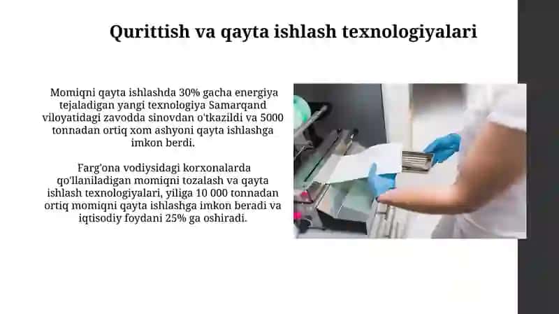 Momiq Tozalash Texnologik Jarayoni 4