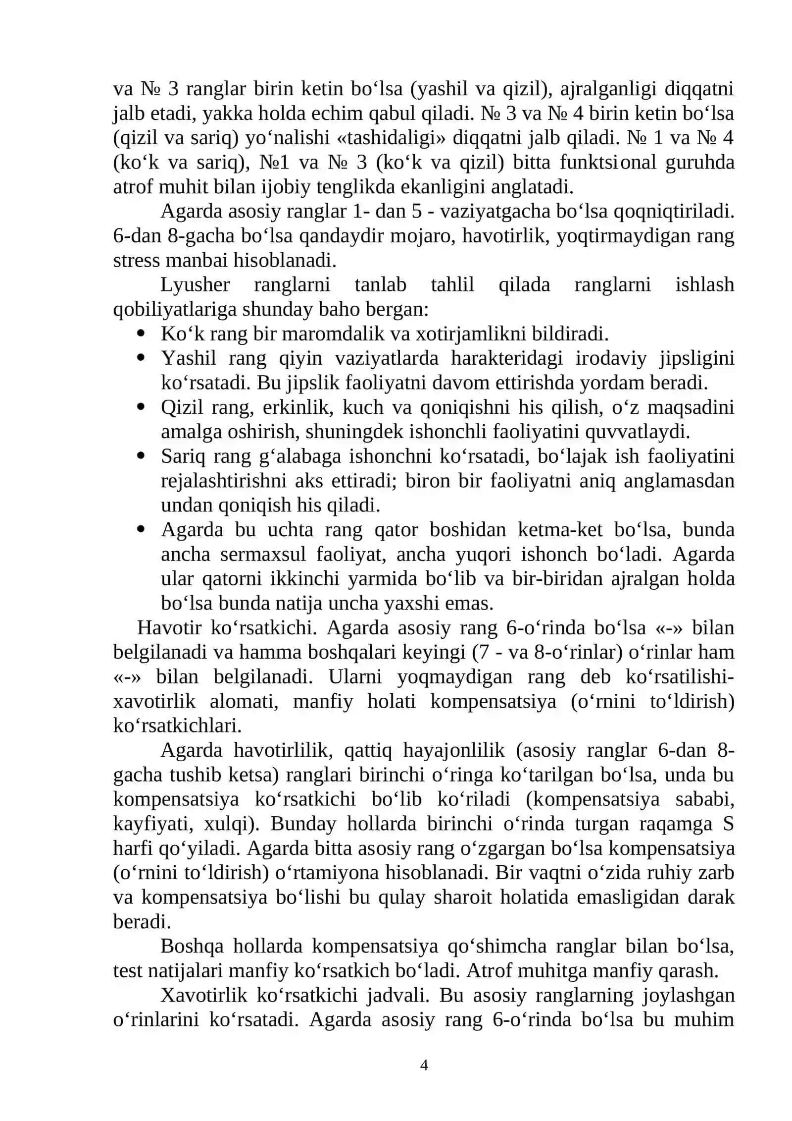 KAYFIYATINGIZNING RANGI 4