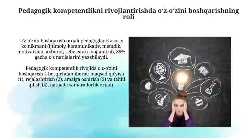 Kasbiy-pedagogik o‘z-o‘zini boshqarish pedagog kompetentligining asosi sifatida 4