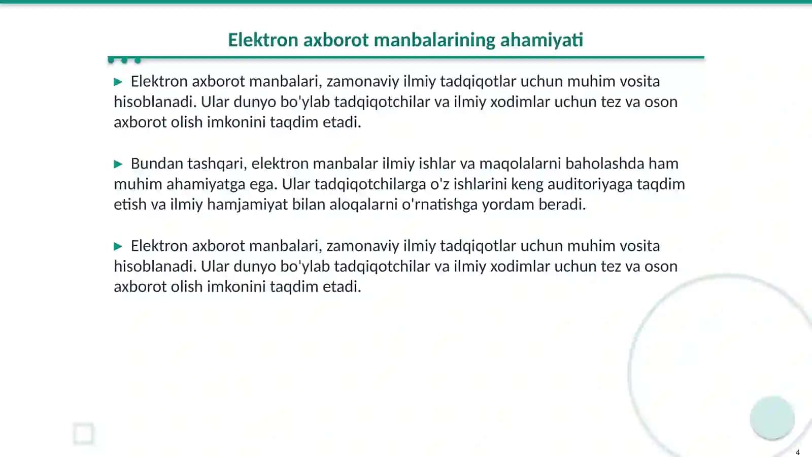 Elektron axborot manbalari bilan ishlash 4