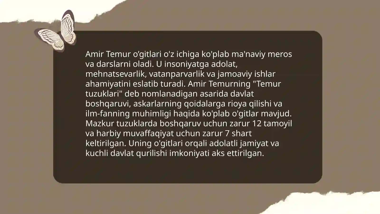 Amir Temur o’gitlarining tarbiyaviy ahamiyatlari 4