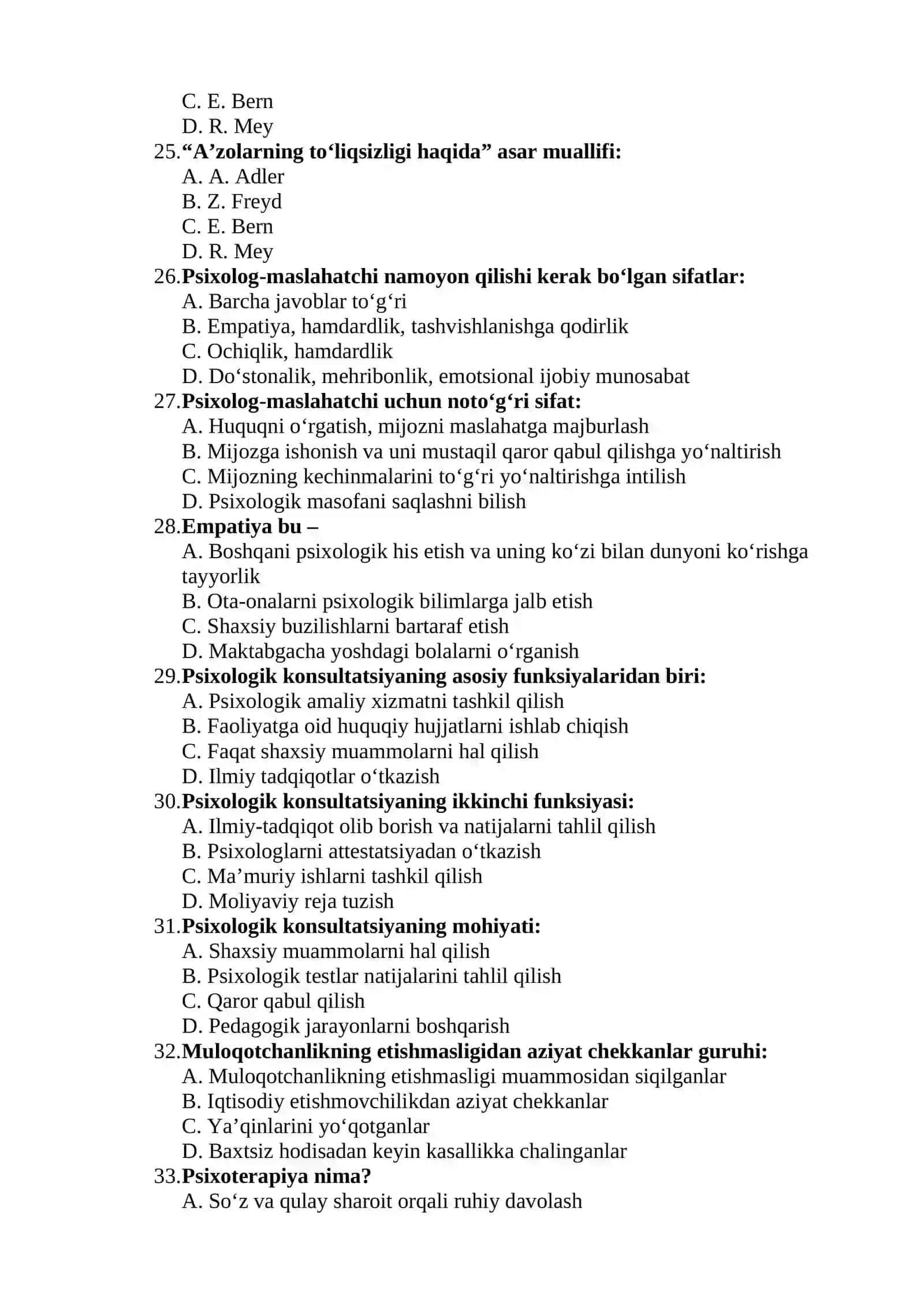 Psixologik konsultatsiya psixokorreksiya test 4