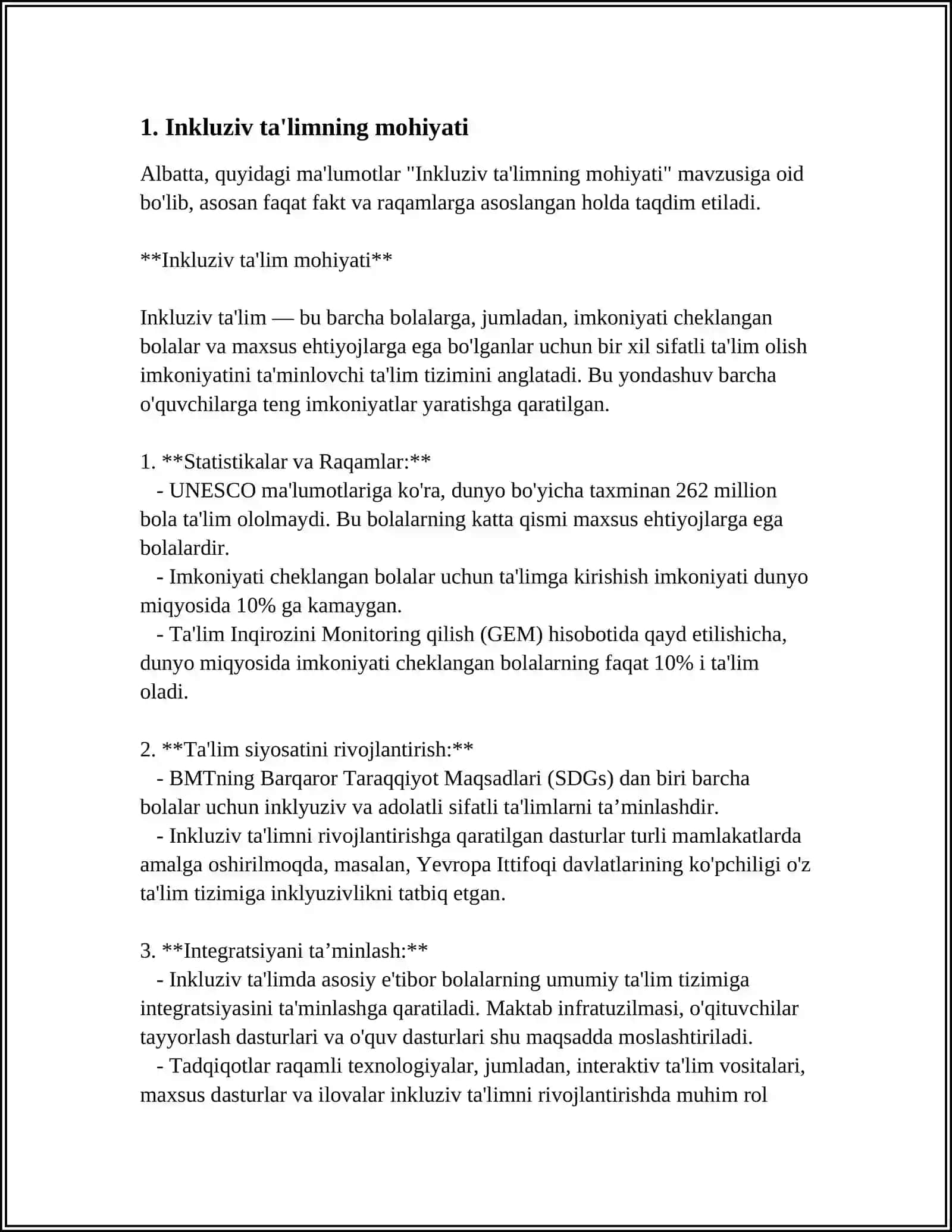 RIVOJLANISHDA MUAMMOLARI BO'LGAN BOLALAR UCHUN INKLYUZIV TA'LIMNI AMALIYOTGA JORIY ETISH ALGORITMLARI 4