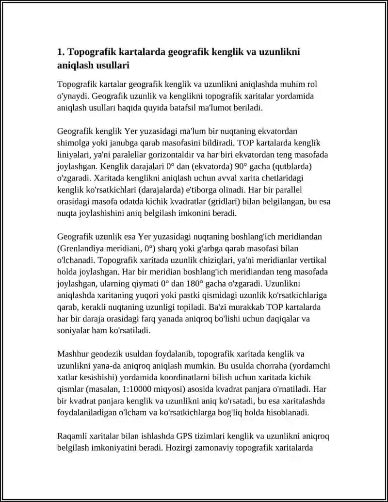 Topografik kartalarda nuqtalarning geografik va to'g'ri burchakli koordinatalarini aniqlash 4